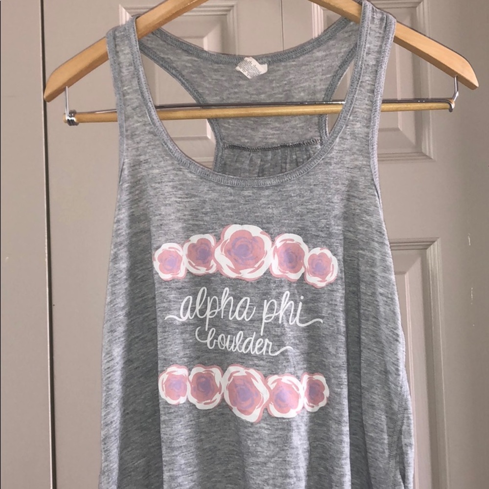 Alpha Phi Grey Flower Racerback Tank Boulder SizeS